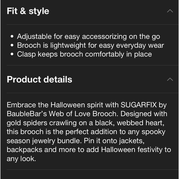 Sugarfix By Baublebar Heart Spider Web Of Love Gold Black Enamel Brooch NWT - Picture 10 of 10